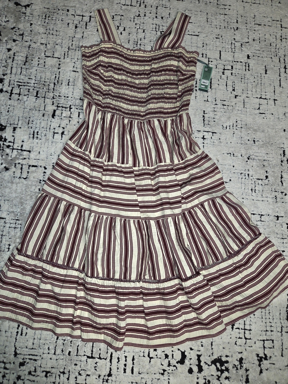 Women’s Striped Tiered Sundress in Cream and Burgundy